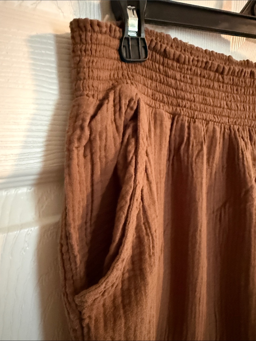 Women's Brown Textured wide leg Cotton Pant - Picture 2 of 6